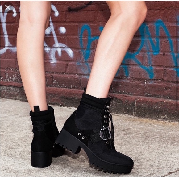 New Steve Madden Grady Black Combst Moto Boot - Picture 4 of 9